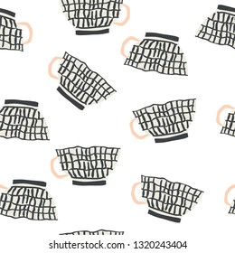 seamless pattern with cups of coffee illustrations on white background. Autumn and winter mood. Home decorations isolated on white background. Scandinavian style - Vector