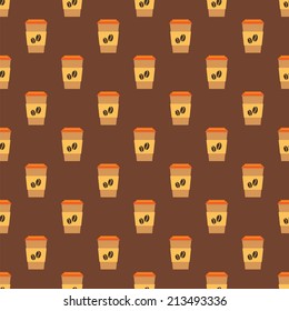 Seamless pattern with cups of coffee. Vector seamless coffee texture