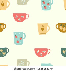 
seamless pattern with cups in flat modern style. print for design half-bird, tablecloth, clothes, pillows.