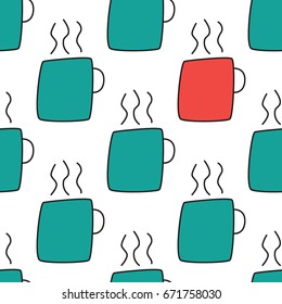 Seamless pattern with cups in flat style for web, wrapping paper and creative design. Vector illustration. 