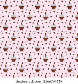 Seamless Pattern With Cups And Grains Of Coffee with dots