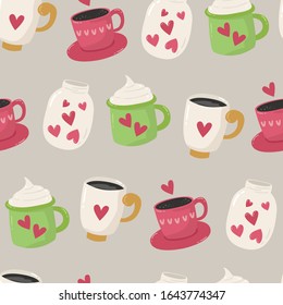 Seamless pattern with cups. Love design  