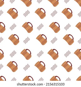 Seamless pattern with cups on white background.  Vector design for fabric, textile, packaging, website. Flat style vector illustration.