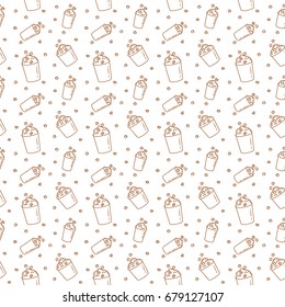 Seamless pattern with cups with popcorn and kernels flying into the bucket on white background. Modern line art style vector illustration.