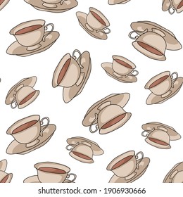 Seamless pattern of cups and saucers