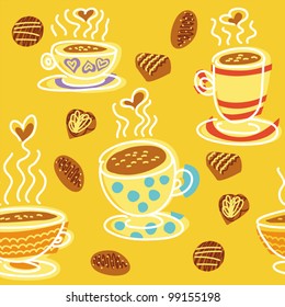 Seamless pattern with cups and sweets.
