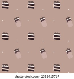 seamless pattern with cups. Pattern with sweets. Pattern with cake and dessert in a jar. Chocolate cake dessert wallpaper