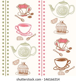 seamless pattern with cups of tea and coffee