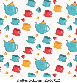 Seamless pattern of cups,teapot. Vector.