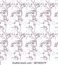 Seamless pattern curl twigs with leaves.
