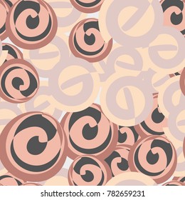 Seamless pattern. Curls of abstract outlines are located chaotically. Six colors.
