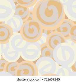 Seamless pattern. Curls of abstract outlines are located chaotically. Six colors.