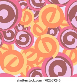 Seamless pattern. Curls of abstract outlines are located chaotically. Six colors.