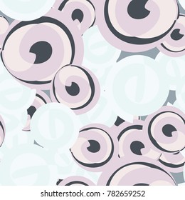 Seamless pattern. Curls of abstract outlines are located chaotically. Six colors.