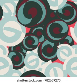 Seamless pattern. Curls of abstract outlines are located chaotically. Six colors.