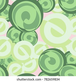 Seamless pattern. Curls of abstract outlines are located chaotically. Six colors.