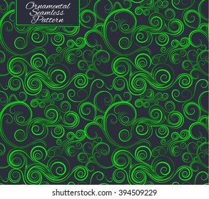 Seamless pattern with curls. Green ornament.  Vector illustration, eps10