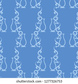 Seamless pattern of curls and jugs.