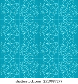 Patrón sin fisuras con rizos sobre un fondo turquesa. Para tela, Fondo de pantalla, cortinas.