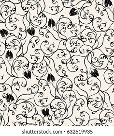 Seamless pattern with curls. Retro vector texture. Classical floral background