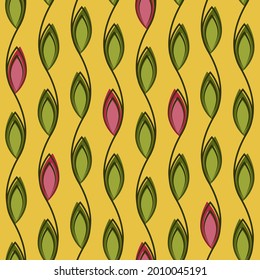 Seamless pattern curly flower on a yellow background