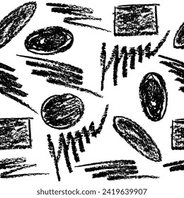 Seamless pattern of curly lines by wax crayon, hand drawn grunge background. Vector illustration