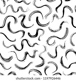 Seamless Pattern With Curly Lines. Hand Drawn Ink Illustration. Squiggle Line Ornament. The Texture For Printing On Fabric Or Paper And Background In Web Design.