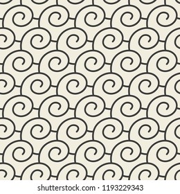 Seamless pattern with curly spiral elements ornament. Abstract modern gometric flat background. Vector illustration.