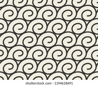 Seamless pattern with curly spiral elements ornament. Abstract modern gometric flat background. Vector illustration.