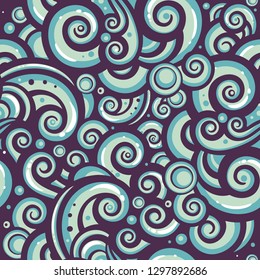 Seamless pattern with curly waves and swirls. Abstract vector illustration. Template for fabric, wallpaper, packaging, textile print and beautiful decoration.