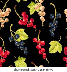 Seamless pattern with currant berries and leaves