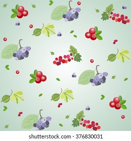 Seamless pattern of currants, gooseberries and rowan. Vector illustration.