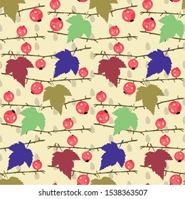 seamless pattern with currants, leaves and branches