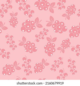 Seamless pattern with currants in pastel color. Pink currants in pink background. Summer background with wild berries. Design for print wrapping paper, fabric, packaging.Vector illustration