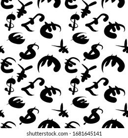Nahtloses Muster mit Währungssymbolen, Dollar, Euro, Yuan. Hintergrund für Design-Konzept. Doodle esp 10.