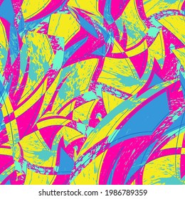 Seamless pattern with curved geometry elements and grunge spots