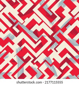 Seamless pattern with curved geometry elements and grunge spots.