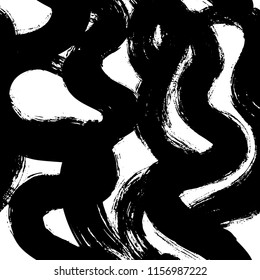Seamless pattern with curved lines. Brush strokes ornament. Ink illustration. Geometric pattern for wrapping paper. Monochrome design. Isolated on white background.