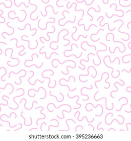 Seamless pattern of curved lines pink doodles on a white background.