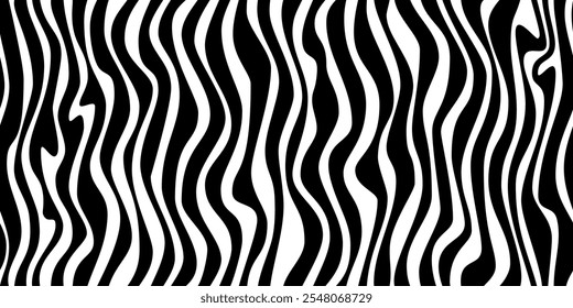 Seamless Pattern Curved Striped Wave Background. Vertical Flowing Black and White Lines