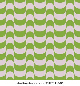 Seamless pattern. Curved wavy stripes in green and light pink colors. Vector illustration. 3D effect. Print for textile, fabric, poster, home decor