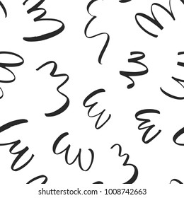 Seamless pattern with curves. Abstract elements. Ink illustration. Brush strokes. Geometric pattern for wrapping paper. Monochrome design.