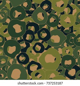 Seamless pattern. Curves multicolored rings. Fashionable camouflage.