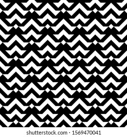 Seamless pattern. Curves, polygons illustration. Folk motif. Brackets, checks wallpaper. Chevrons, squares ornament. Textile print, web design, abstract backdrop. Geometric background. Vector art.