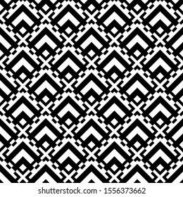 Seamless pattern. Curves, simple forms illustration. Chevrons, rhombuses, figures ornament. Brackets, diamonds, crosses wallpaper. Geometric background. Folk motif. Textile print, web design, Vector.