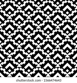 Seamless pattern. Curves, simple forms illustration. Brackets, diamonds, shapes wallpaper. Folk motif. Chevrons, rhombuses, figures ornament. Geometric background. Textile print, web design. Vector.