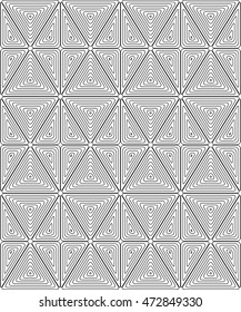 Seamless pattern of curves. Triangles. Monochrome image. Black and white lines.