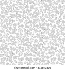 Seamless pattern with curvy spiral flourishes. Vector seamless background.  Linear pattern.