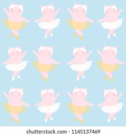 Seamless pattern with cut cat ballerinas. Vector illustration.