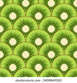 Patrón sin foco con kiwi cortado. Fondo de color vectorial.